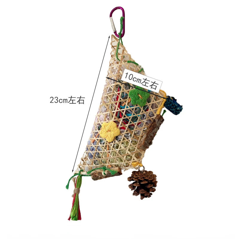 Bamboo Woven Paper Shredder Toy for Parrots, Cockatiels & Budgies