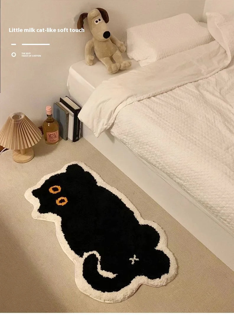 Black Cat Shaped Soft Area Rug, Non-Slip Floor Mat for Cat Lovers