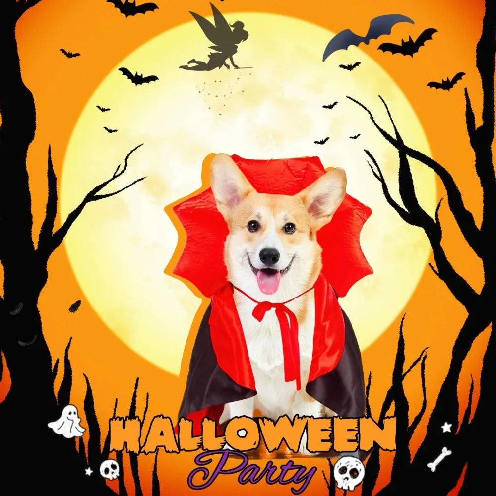Halloween Vampire Cloak Costume for Dogs and Cats, Adjustable Cape