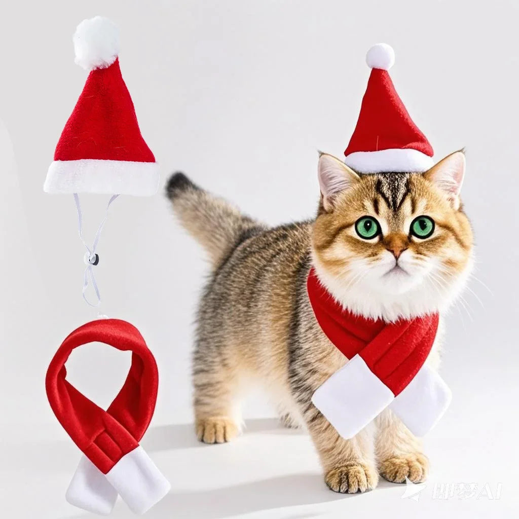 Christmas Hat and Scarf Set for Dogs and Cats, Photo Props
