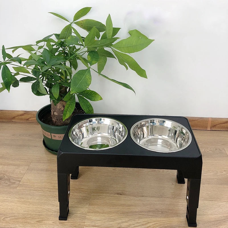 Adjustable Elevated Dog Bowl Stand with 2 Stainless Steel Bowls