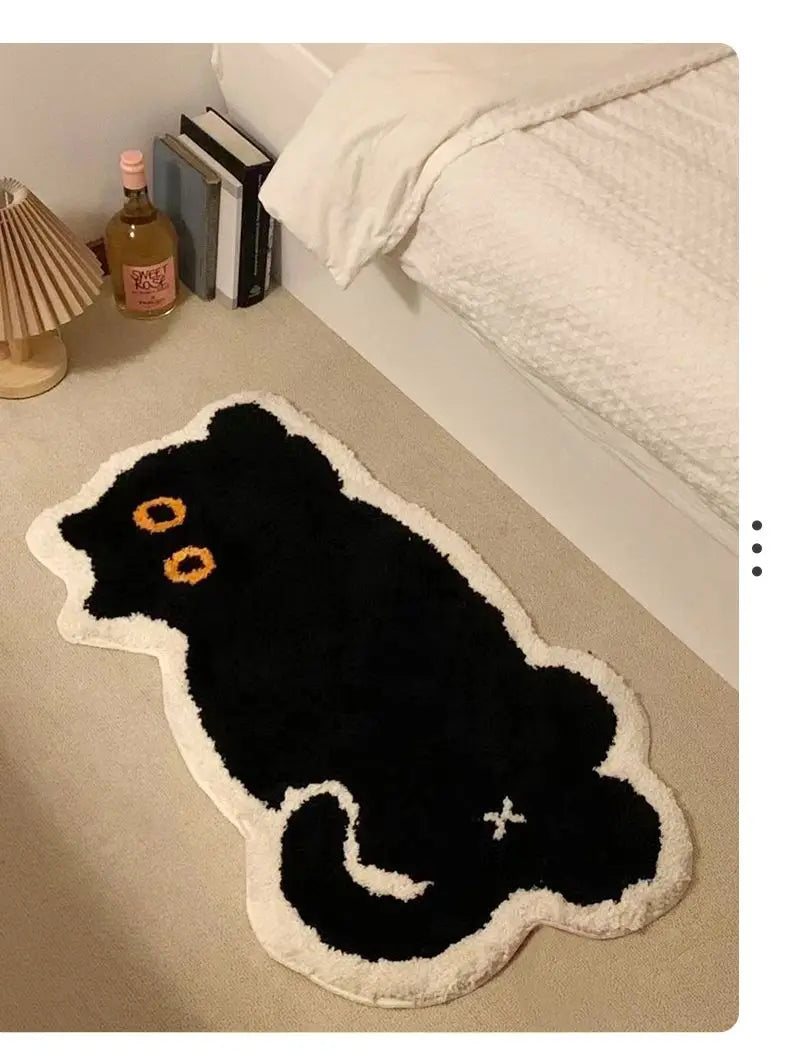 Black Cat Shaped Soft Area Rug, Non-Slip Floor Mat for Cat Lovers