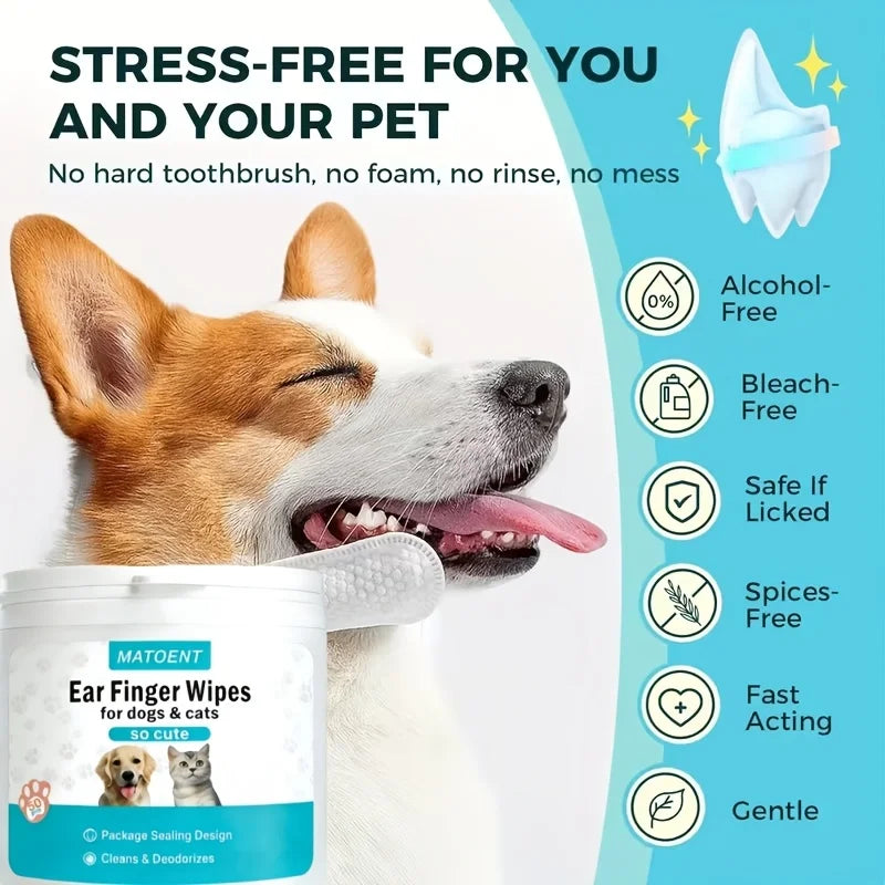 Pet Ear Cleaning Finger Wipes for Dogs and Cats, 50-Count Pack