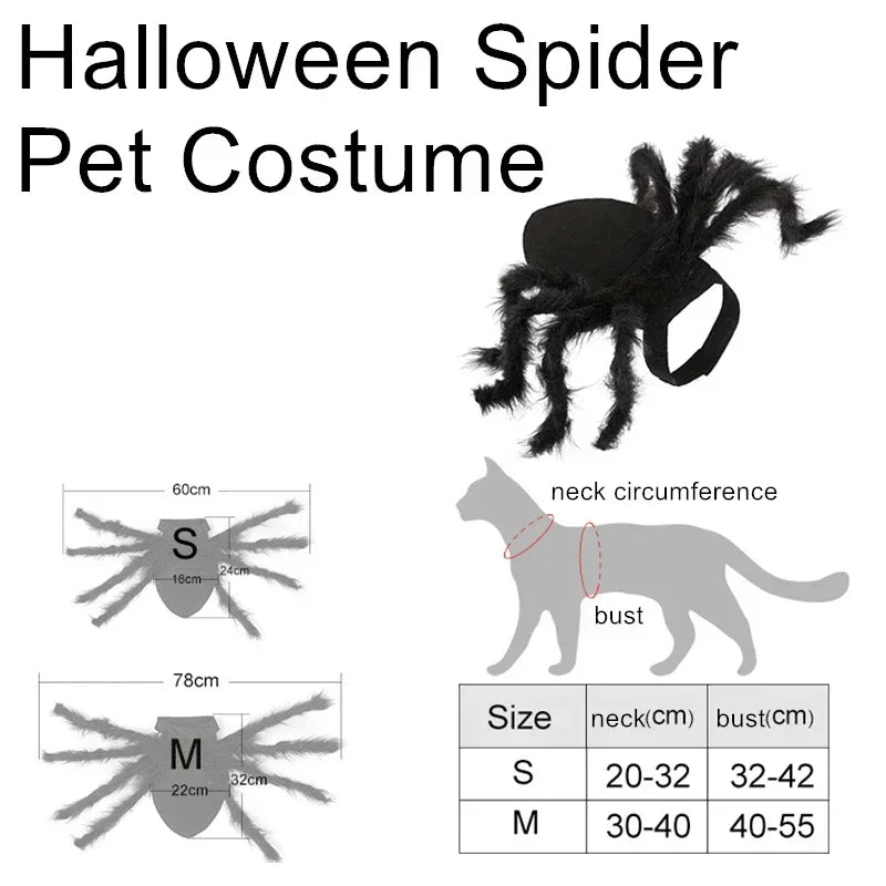 Furry Spider Costume for Dogs and Cats, Easy-On Halloween Pet Outfit