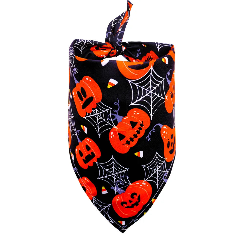 Halloween Dog & Cat Bandana Scarf, Pumpkin Ghost Bat Print Bib