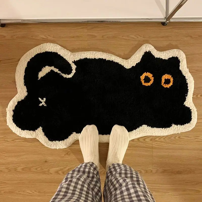 Black Cat Shaped Soft Area Rug, Non-Slip Floor Mat for Cat Lovers
