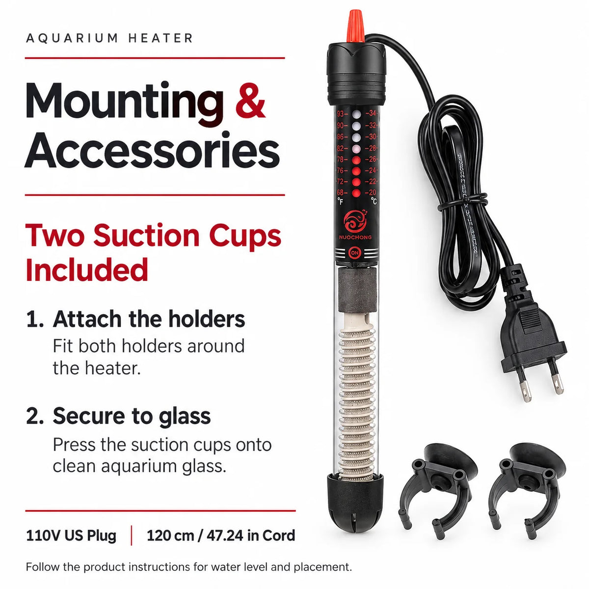 Adjustable Submersible Aquarium Heater with US Plug, 25W to 300W