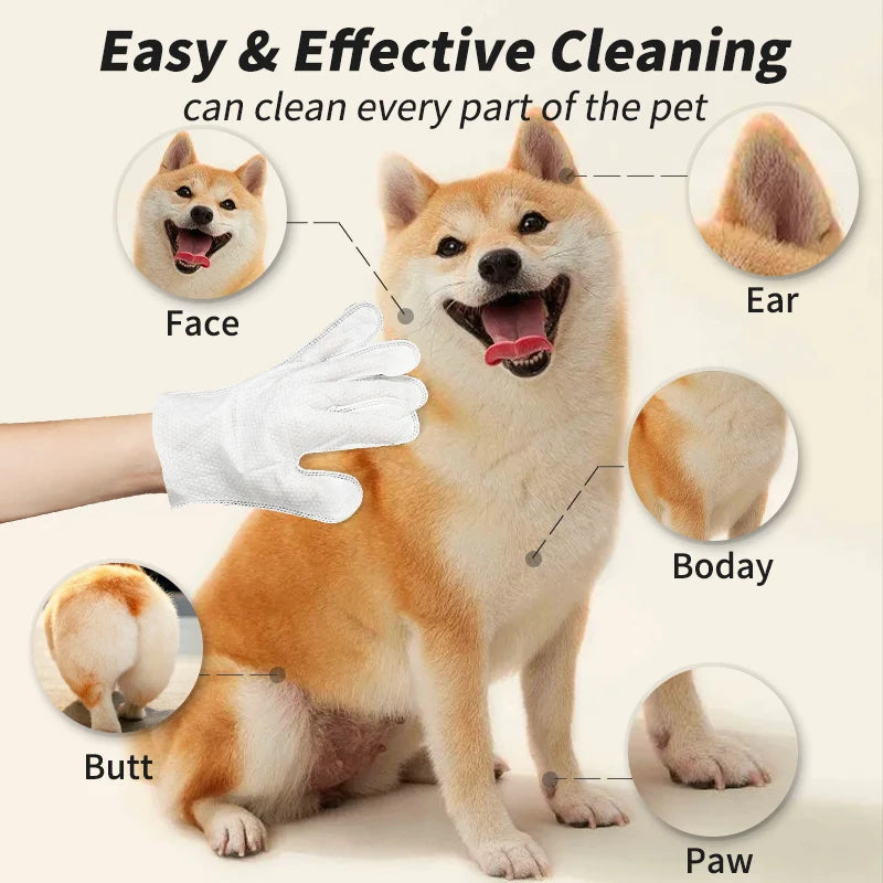 Rinse-Free Pet Bath Wipe Gloves for Dogs & Cats, Deodorizing