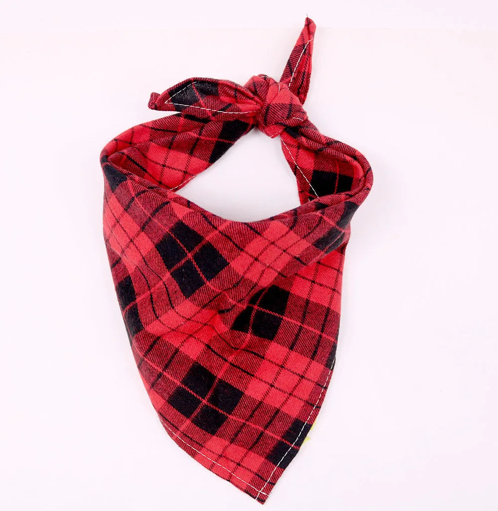 Fall Plaid Dog Bandana Scarf, Washable Cotton