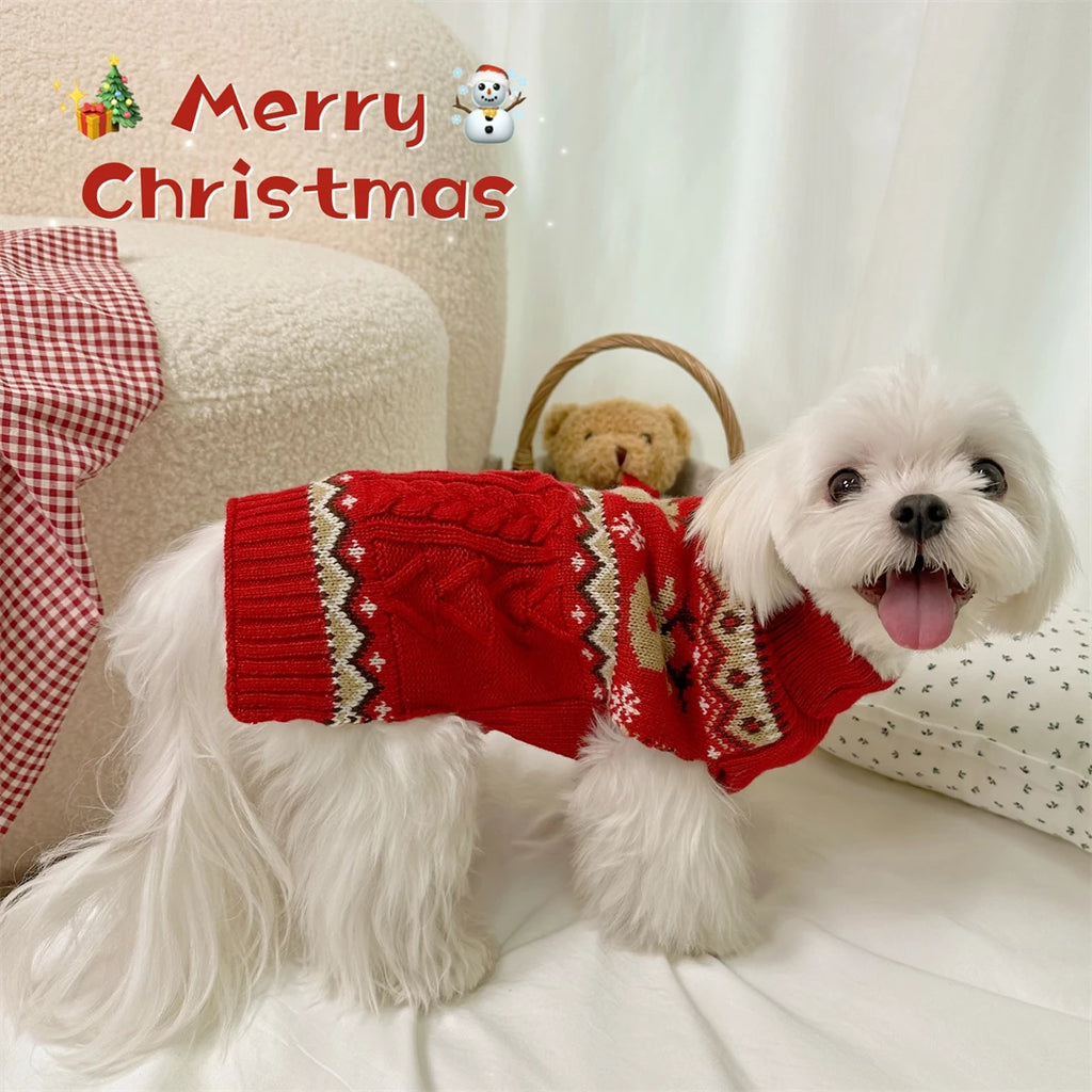 Christmas Dog Sweater, Winter Knitted Pullover for Small Dogs & Cats