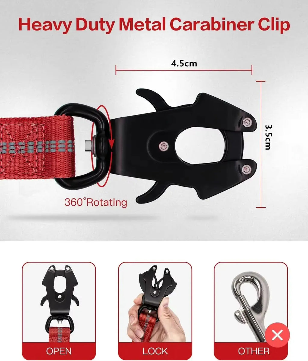 Heavy-Duty Tactical Bungee Dog Leash with 2 Padded Handles & Seatbelt