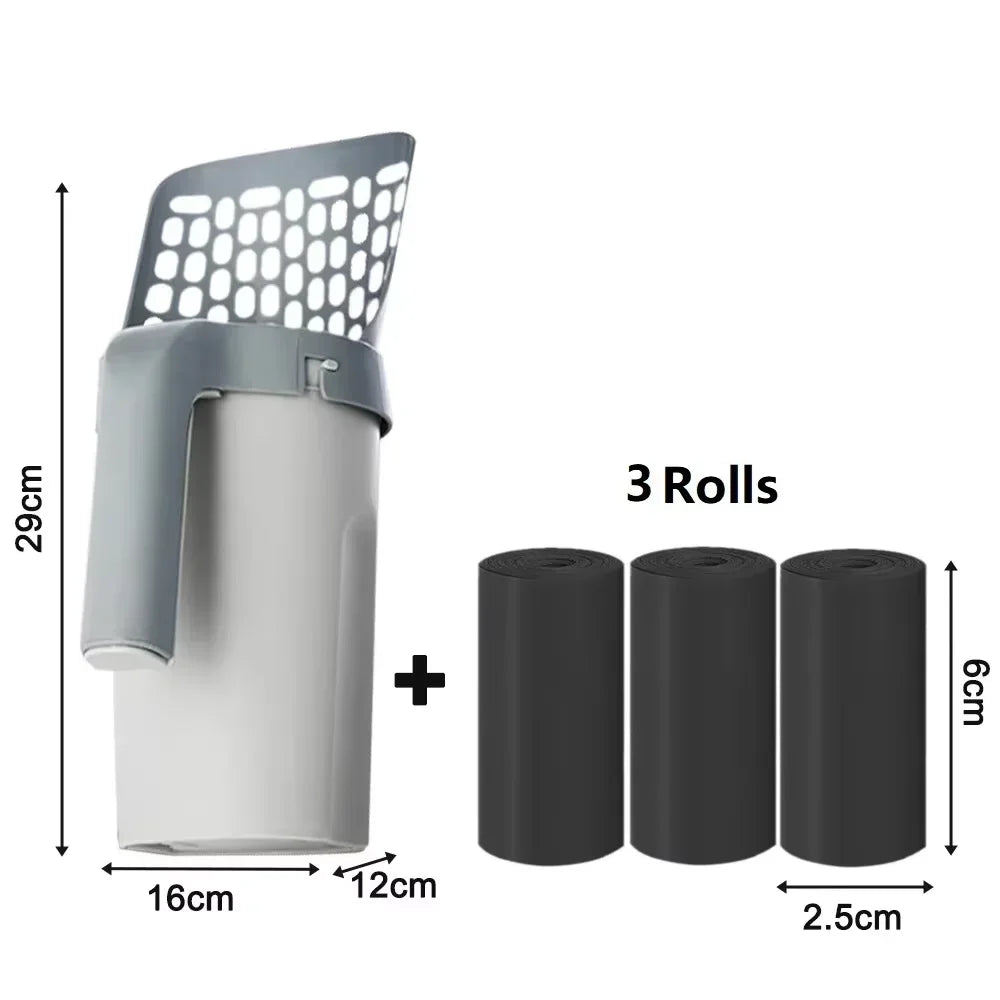 All-in-One Cat Litter Scooper with Built-In Waste Bag Holder