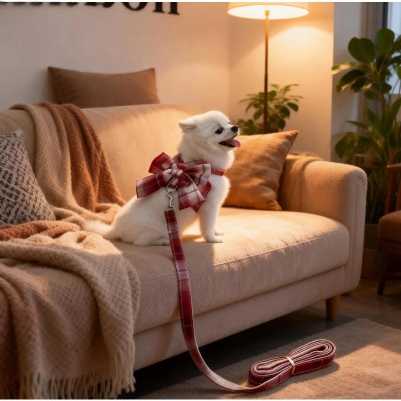Christmas No-Pull Dog Harness & Leash Set with Bowtie