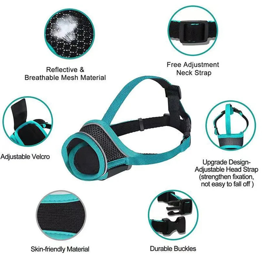 Breathable Mesh Dog Muzzle with Reflective Strap, Allows Drinking