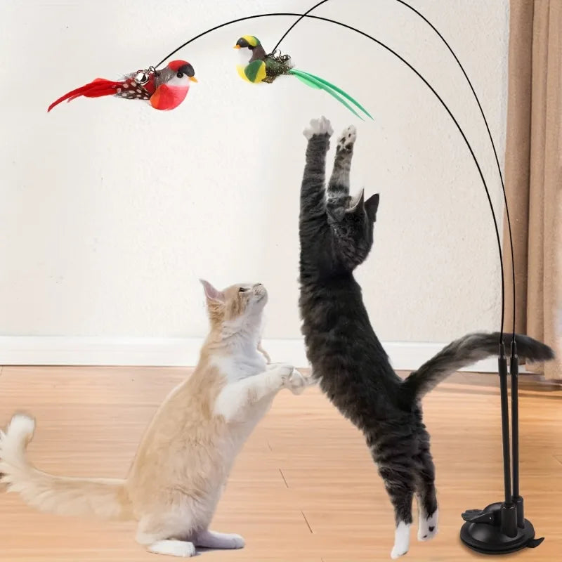 Interactive Cat Wand Toy with Anti-Slip Suction Base, No Battery