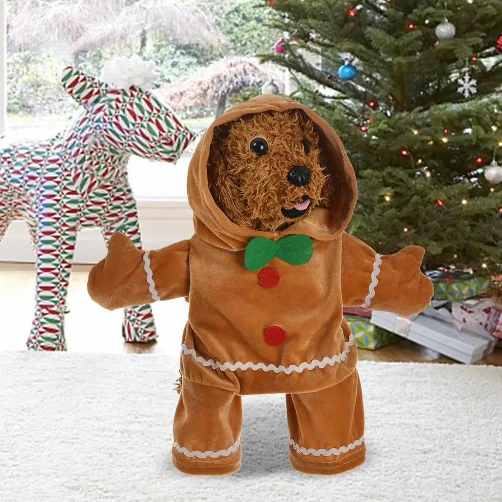 Christmas Gingerbread Man Dog Costume, Warm Hooded Pet Outfit