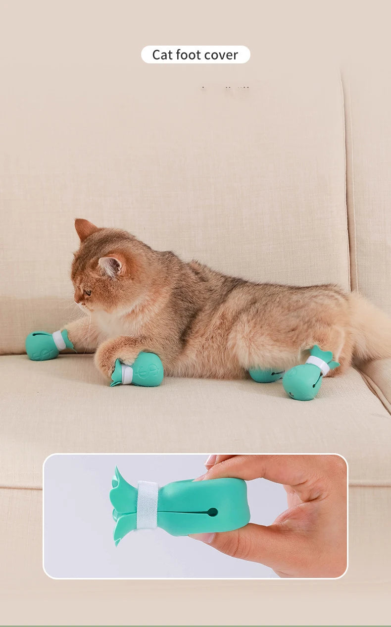 Silicone Anti-Scratch Cat Paw Covers for Bathing and Grooming