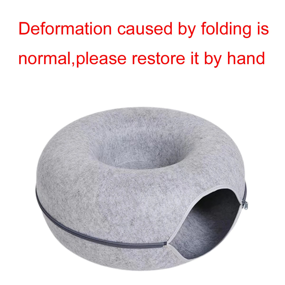 2-in-1 Felt Donut Cat Bed and Play Tunnel, Cozy Hideaway Cave