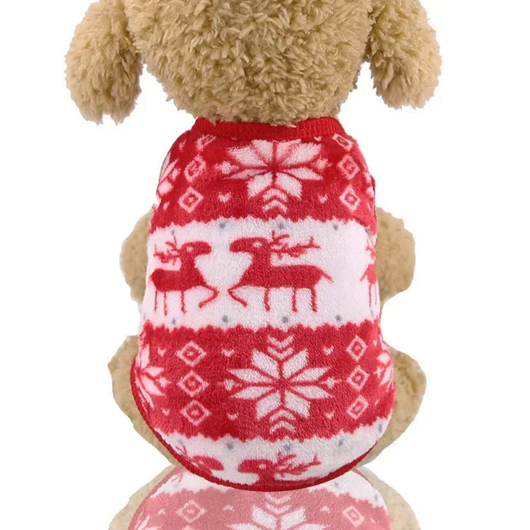 Christmas Elk & Santa Dog Hoodie, Warm Winter Pet Coat