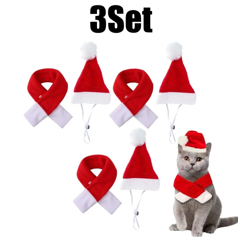 Christmas Hat and Scarf Set for Dogs and Cats, Photo Props
