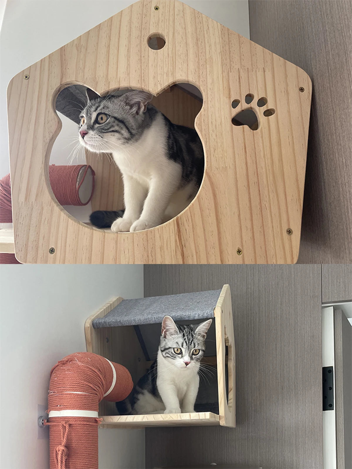 Wall-Mounted Cat Castle House Shelf, Climbing Hideaway Bed for Cats