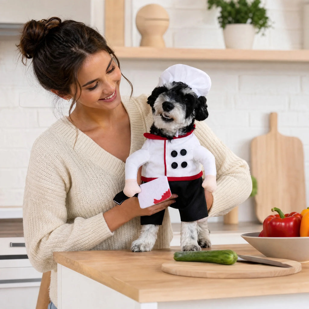 Funny Chef Pet Costume with Hat for Halloween Dress-Up Photos