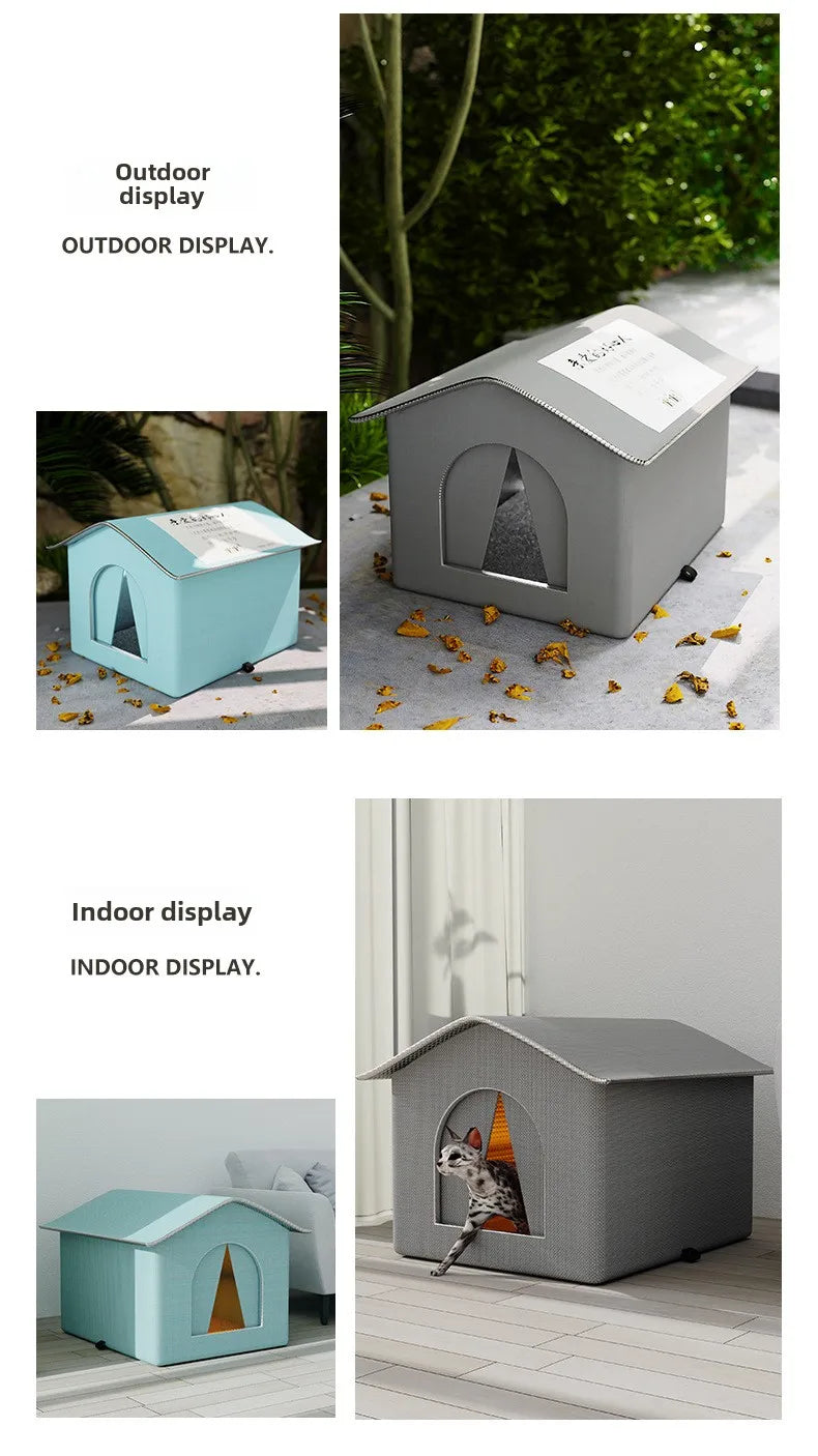 Waterproof Outdoor Pet House for Cats & Small Dogs, Warm Foldable Shelter