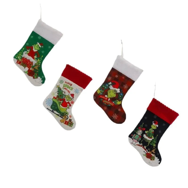 Grinch Christmas Stocking Hanging Ornament, Holiday Gift Bag Decor