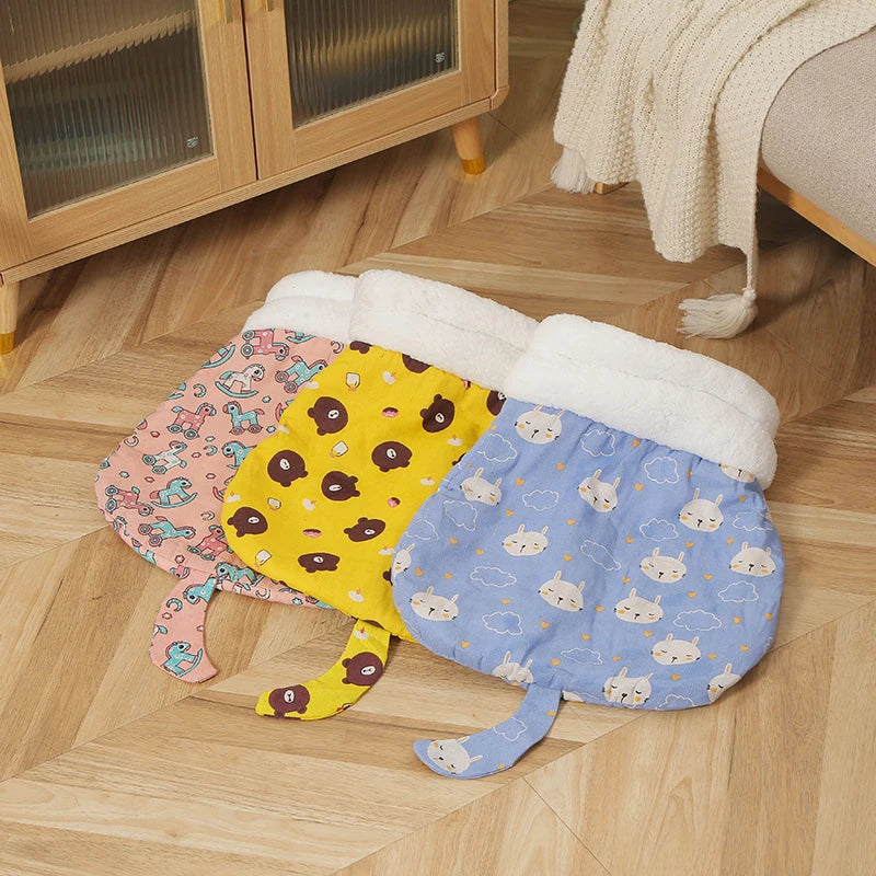 Cozy Plush Cat Sleeping Bag, Warm Pocket Quilt Bed for Kittens