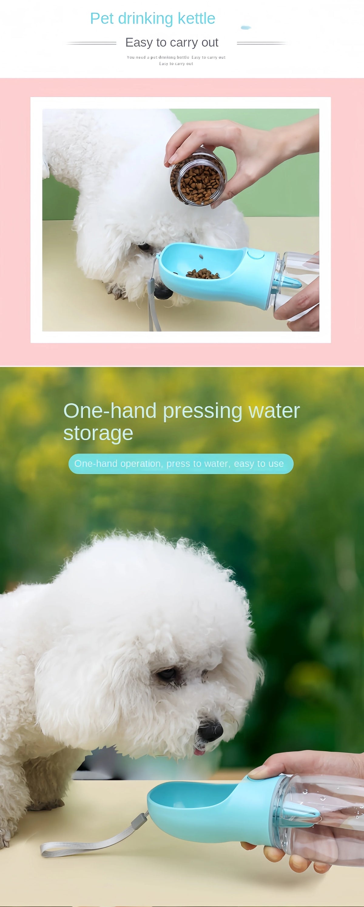 2-in-1 Pet Travel Water Bottle with Food Container for Dogs & Cats