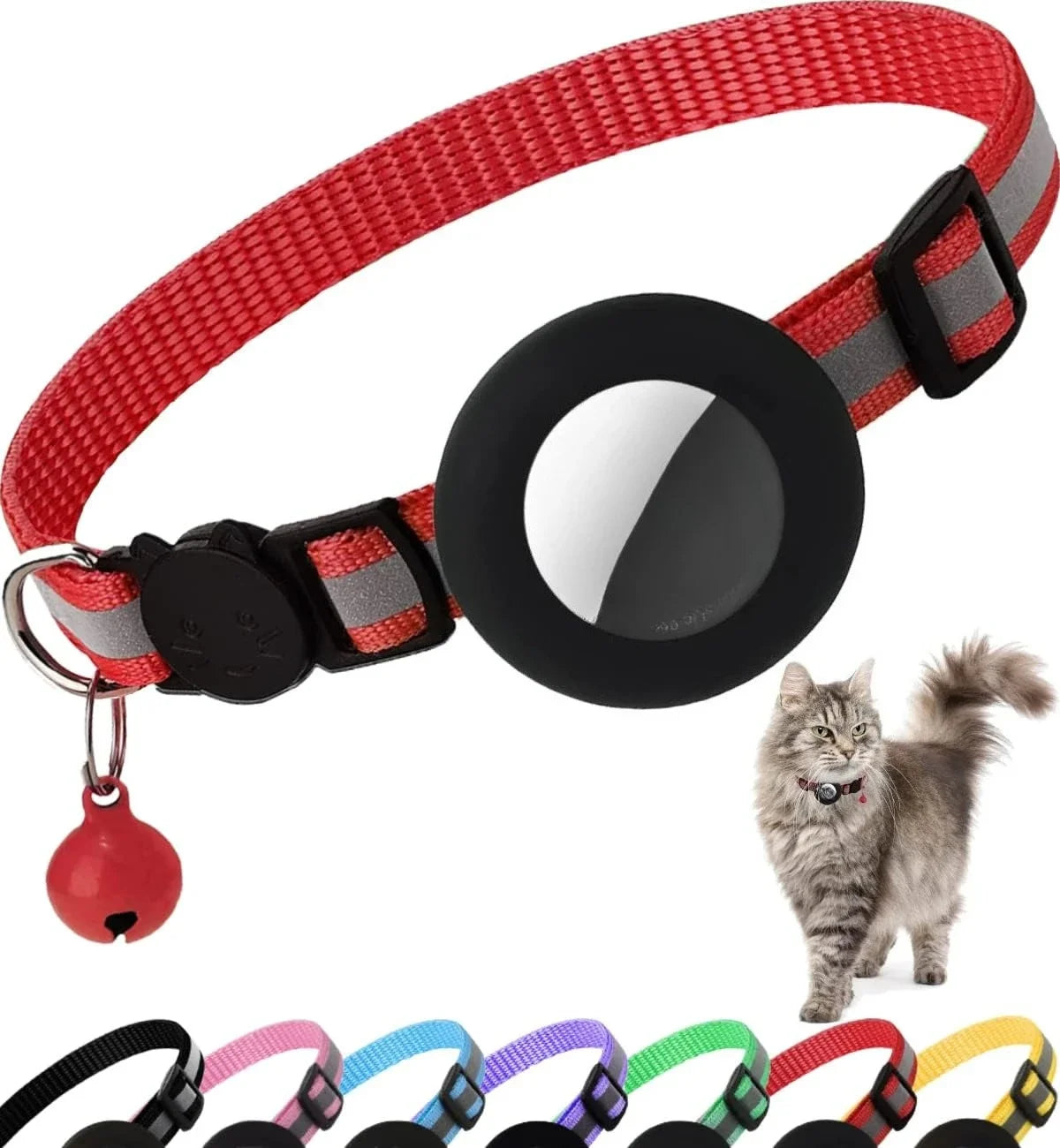 Breakaway Reflective Cat Collar with Bell and AirTag Holder for Cats