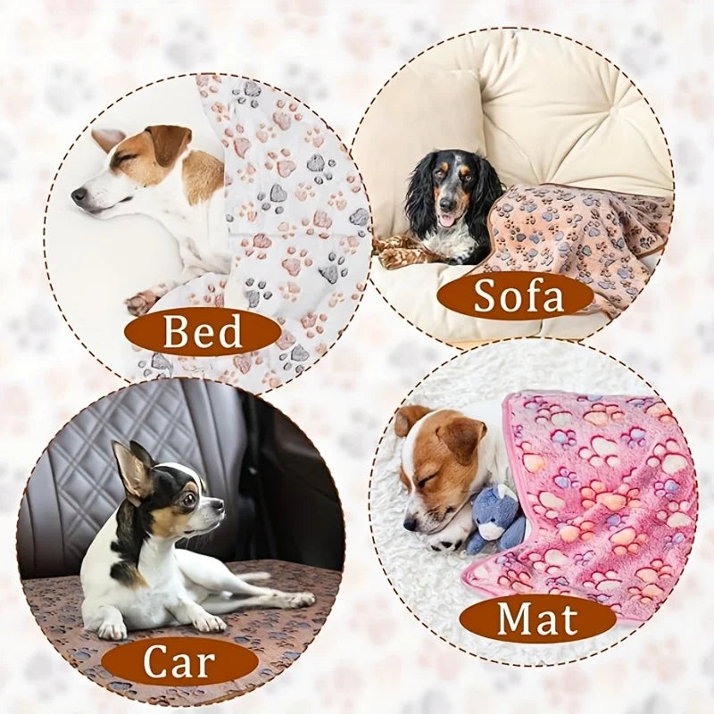 Cute Paw Print Flannel Pet Blanket for Dogs & Cats