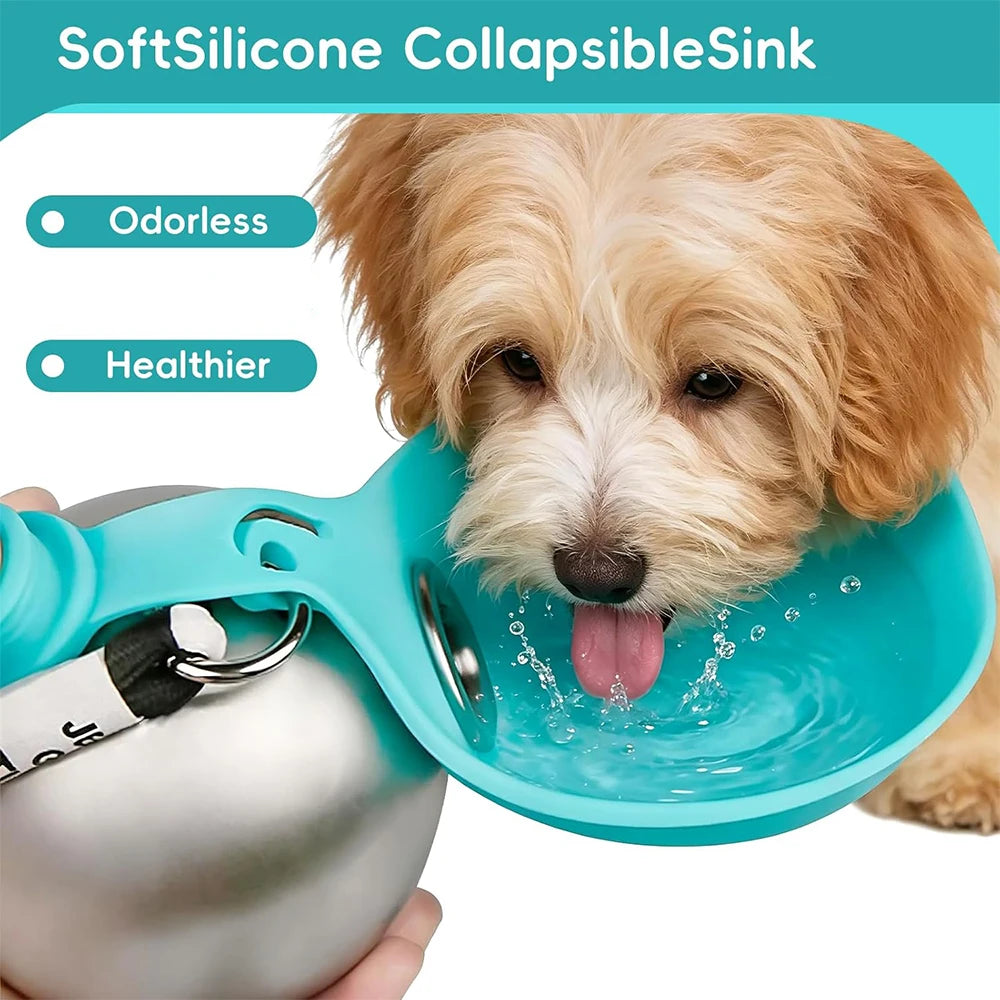 2 in 1 Portable Dog Water Bottle with Silicone Bowl, No-Spill Travel