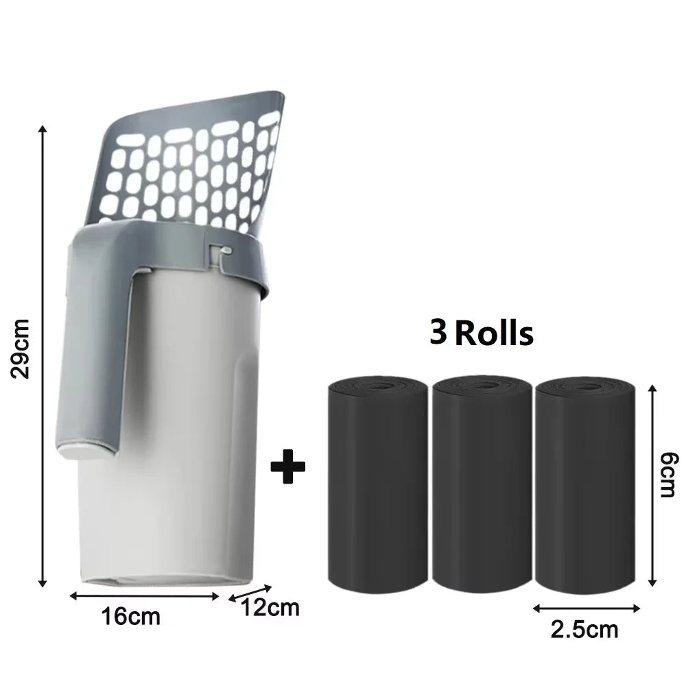 All-in-One Cat Litter Scooper with Built-In Waste Bag Holder