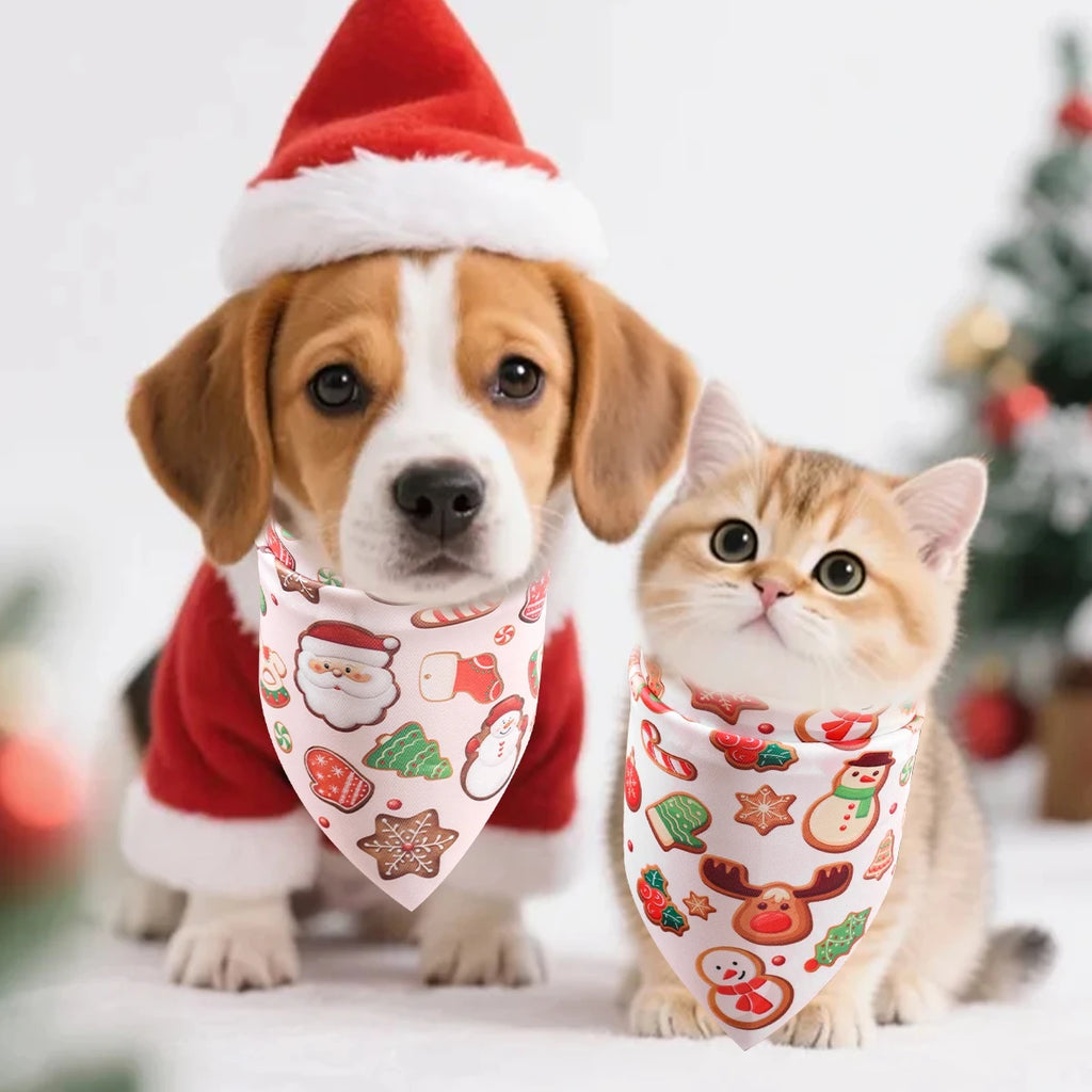 Christmas Plaid Dog Bandanas 2-Pack, Washable Holiday Pet Scarf Bibs