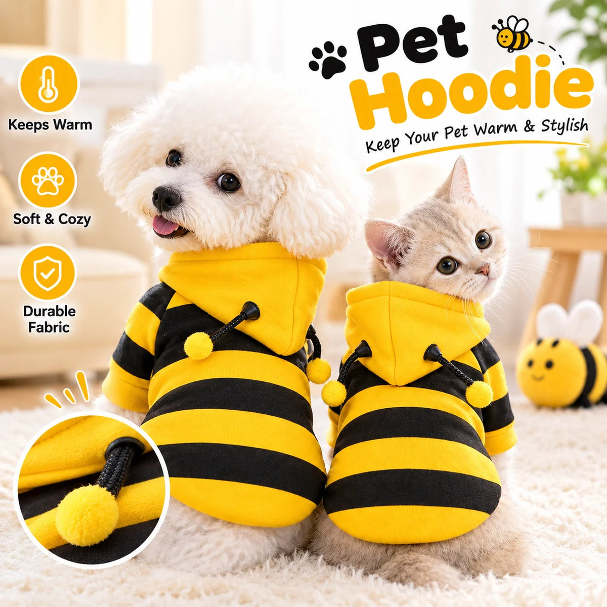 Warm Fleece Dog Hoodie Autumn Winter Pet Clothes