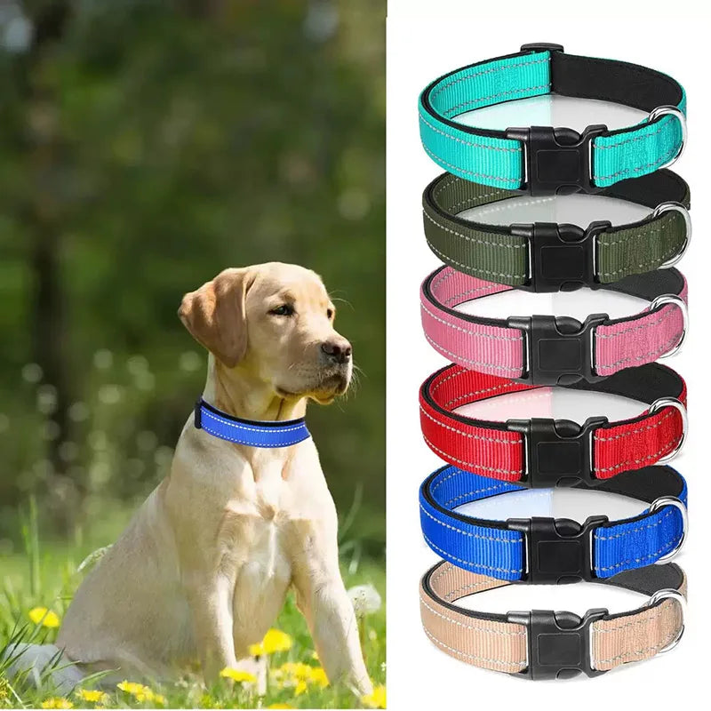 Padded Neoprene Reflective Dog Collar for Medium & Large Dogs