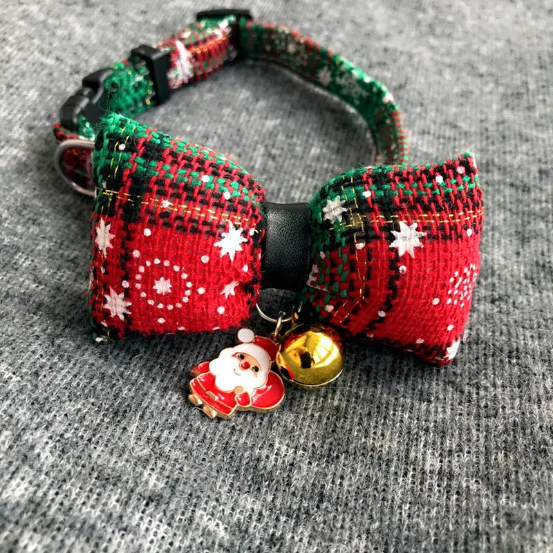 Christmas Plaid Snowflake Tie Bib for Dogs with Bell