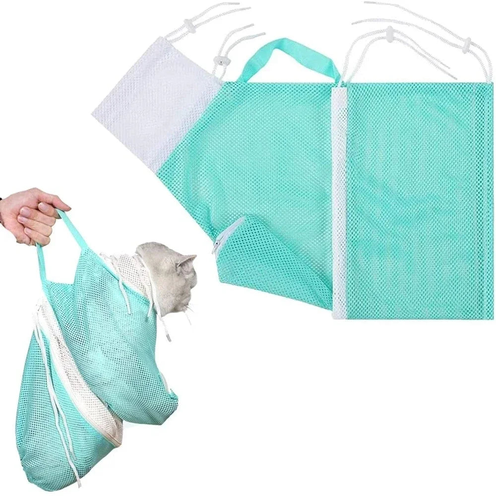 Mesh Cat Bathing Bag, Anti-Scratch Grooming Restraint for Nail Trims