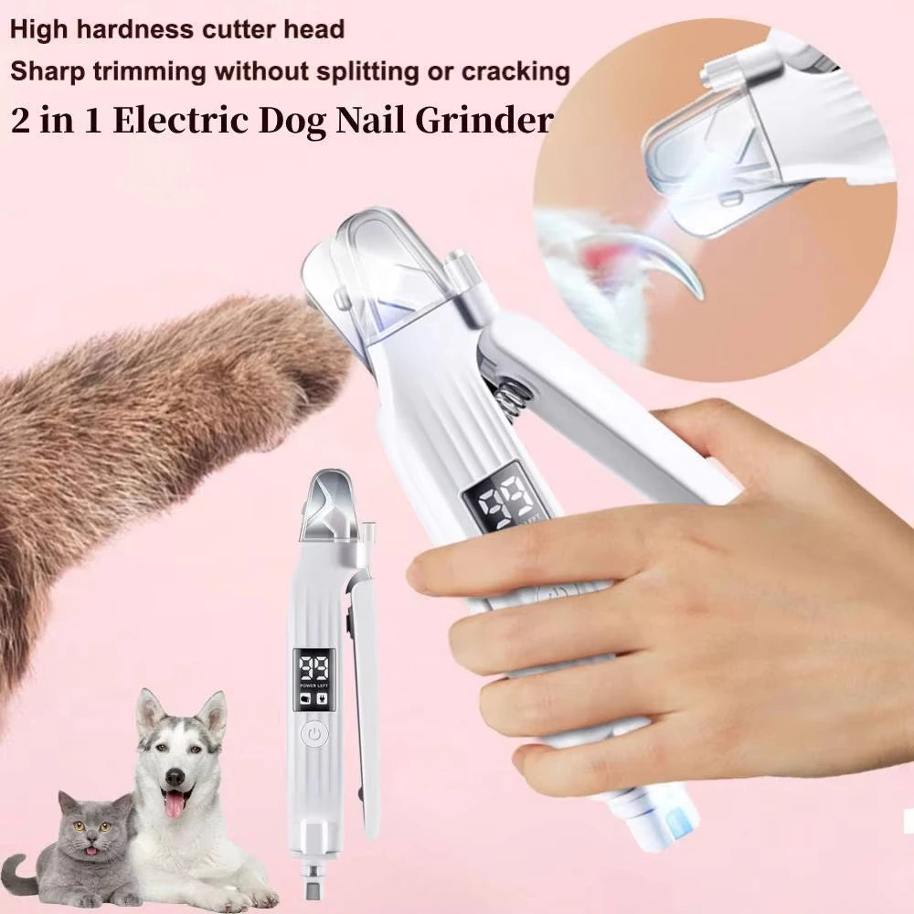 2 in 1 Electric Pet Nail Trimmer with LED Light, Dog & Cat Grinder