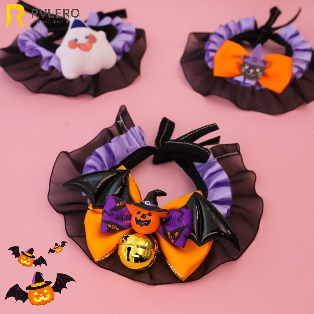 Halloween Lace Pumpkin Bat Wings Collar Bib for Cats & Dogs
