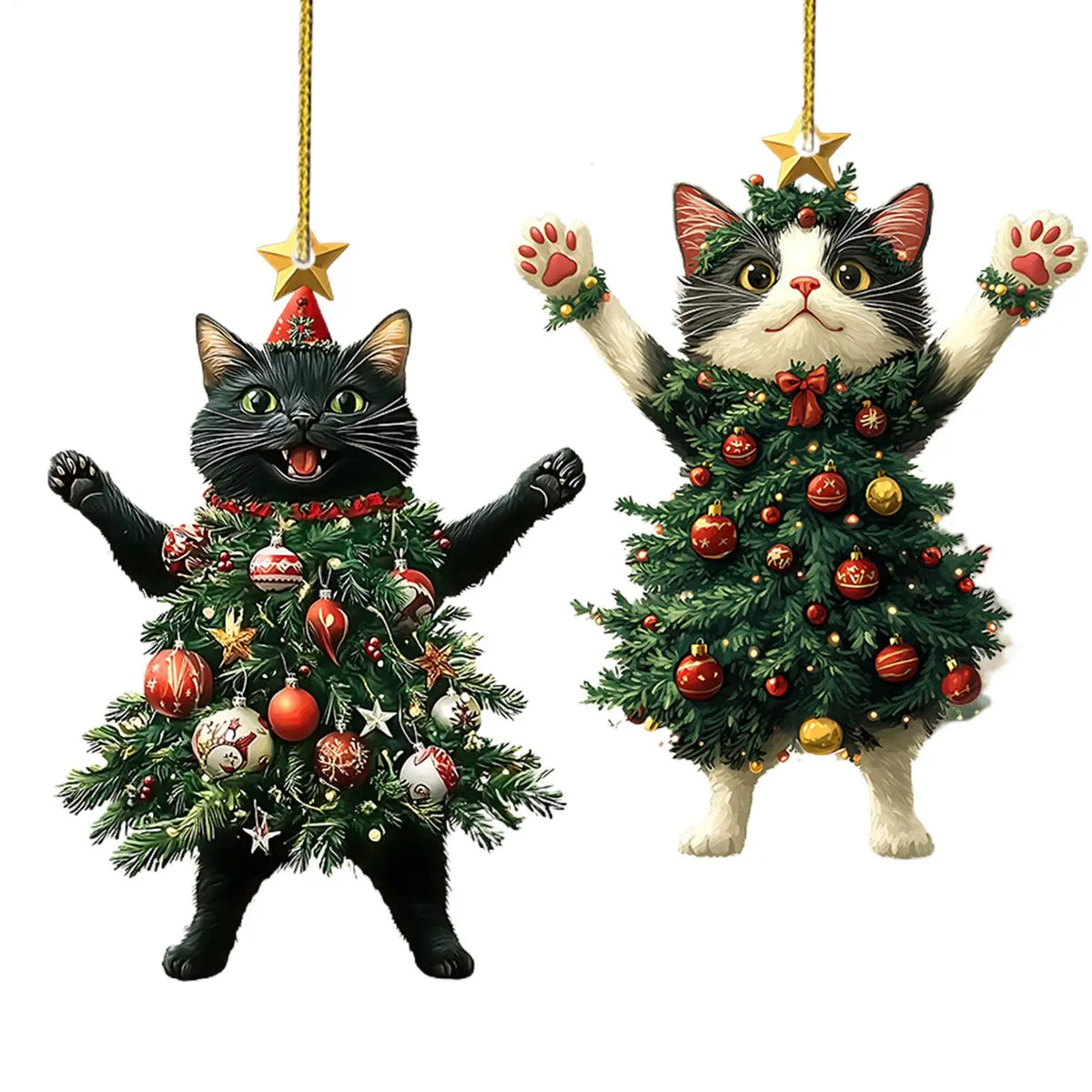Cat Christmas Tree Ornaments, Acrylic Kitten Hanging Decorations