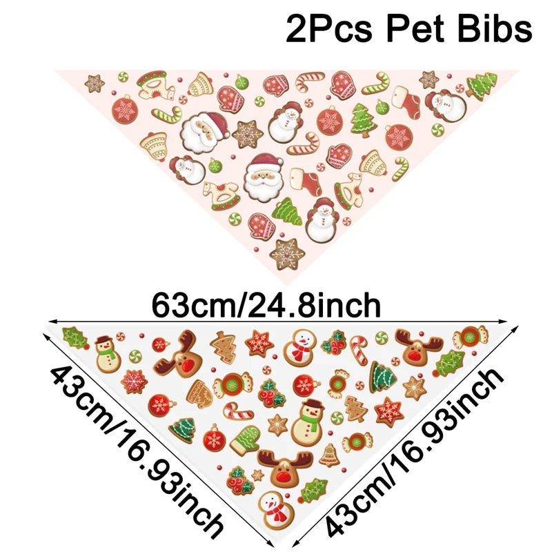 Christmas Plaid Dog Bandanas 2-Pack, Washable Holiday Pet Scarf Bibs