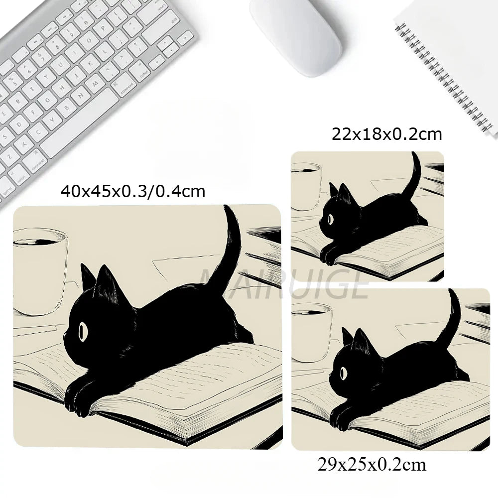 Black Cat Illustration Mouse Pad, Non-Slip Desk Mat Gift for Cat Lovers