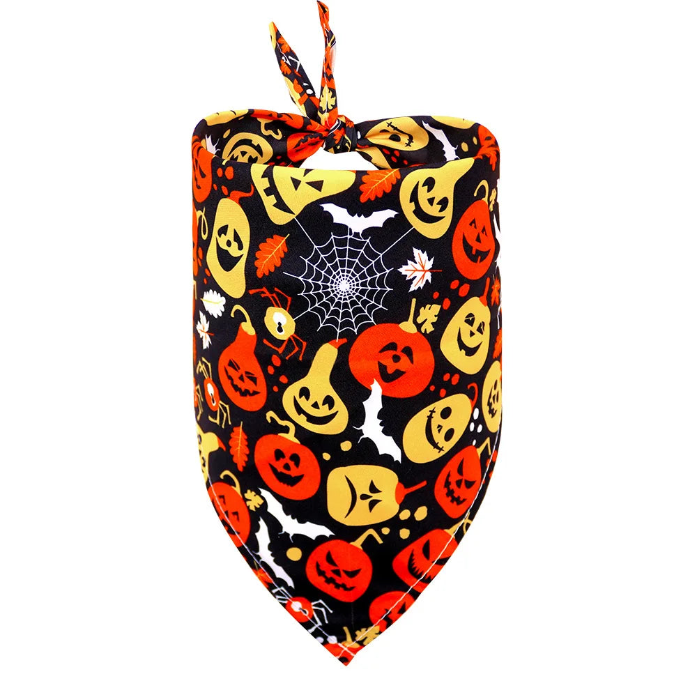 Halloween Dog & Cat Bandana Scarf, Pumpkin Ghost Bat Print Bib