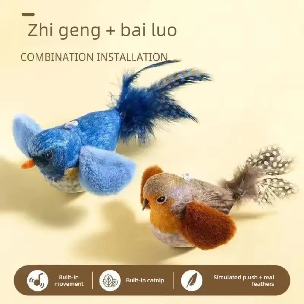 Wall Hanging Squeaky Bird Cat Toy with Catnip, Self-Play Chase Teaser