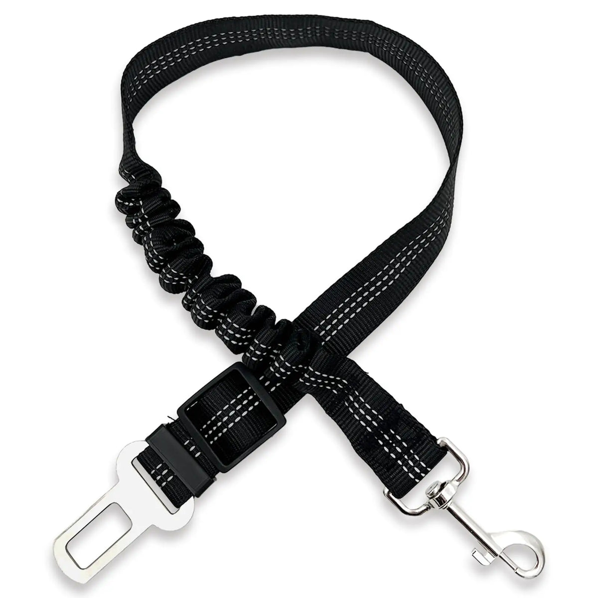 Adjustable Dog Car Seat Belt with Reflective Strip & Bungee