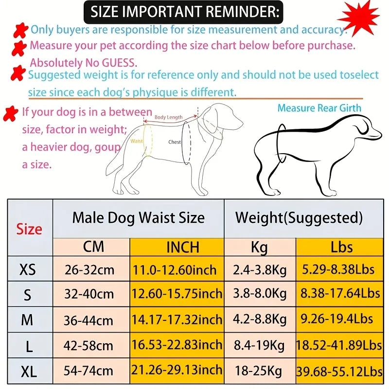 4-Pack Washable Male Dog Diapers with Storage Bag, Anti-Marking
