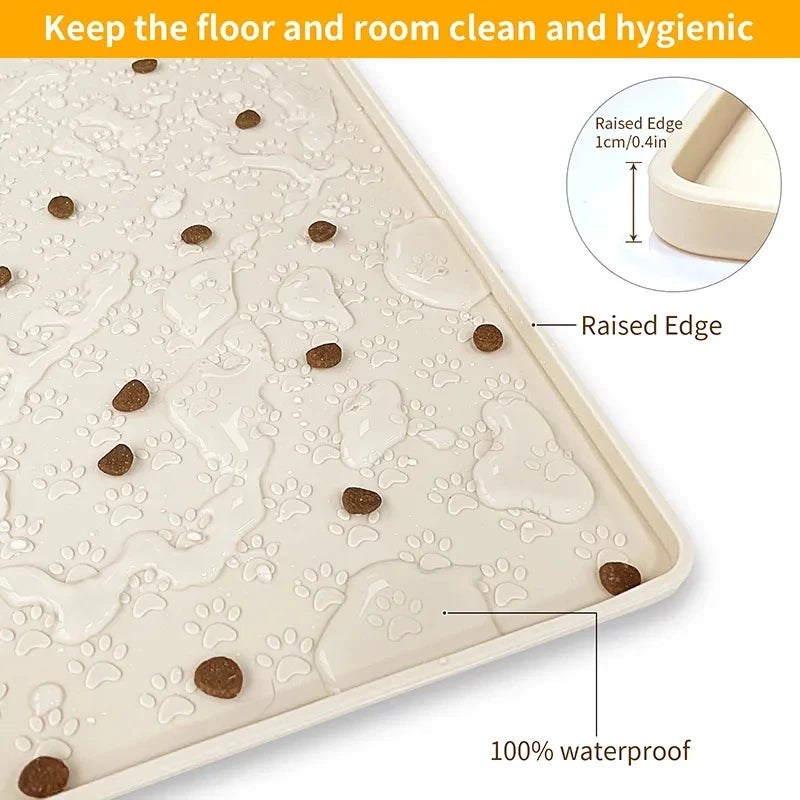 Waterproof Silicone Pet Food Mat, Non-Slip Bowl Placemat for Dogs