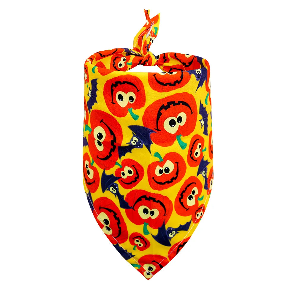 Halloween Dog & Cat Bandana Scarf, Pumpkin Ghost Bat Print Bib